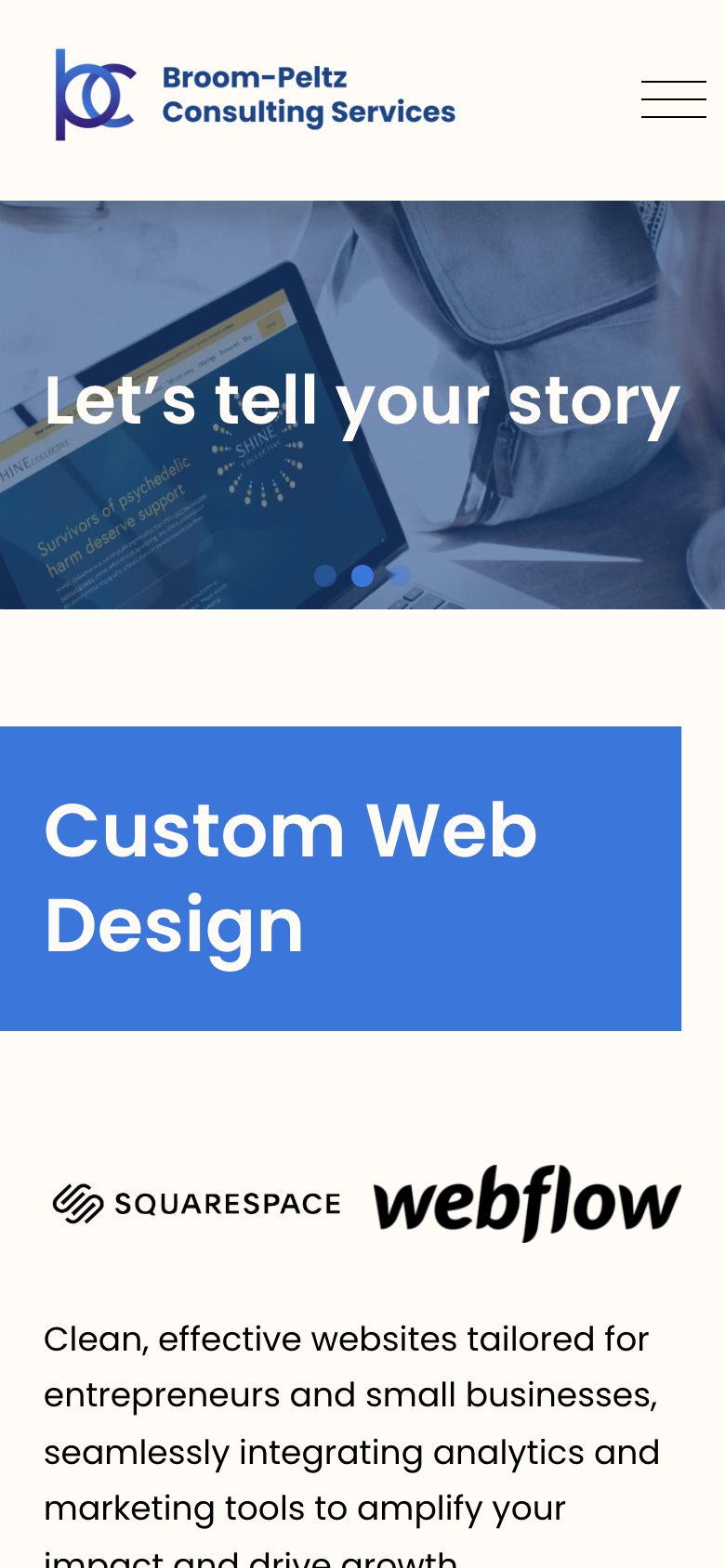 Broom-Peltz Consulting: homepage mobile