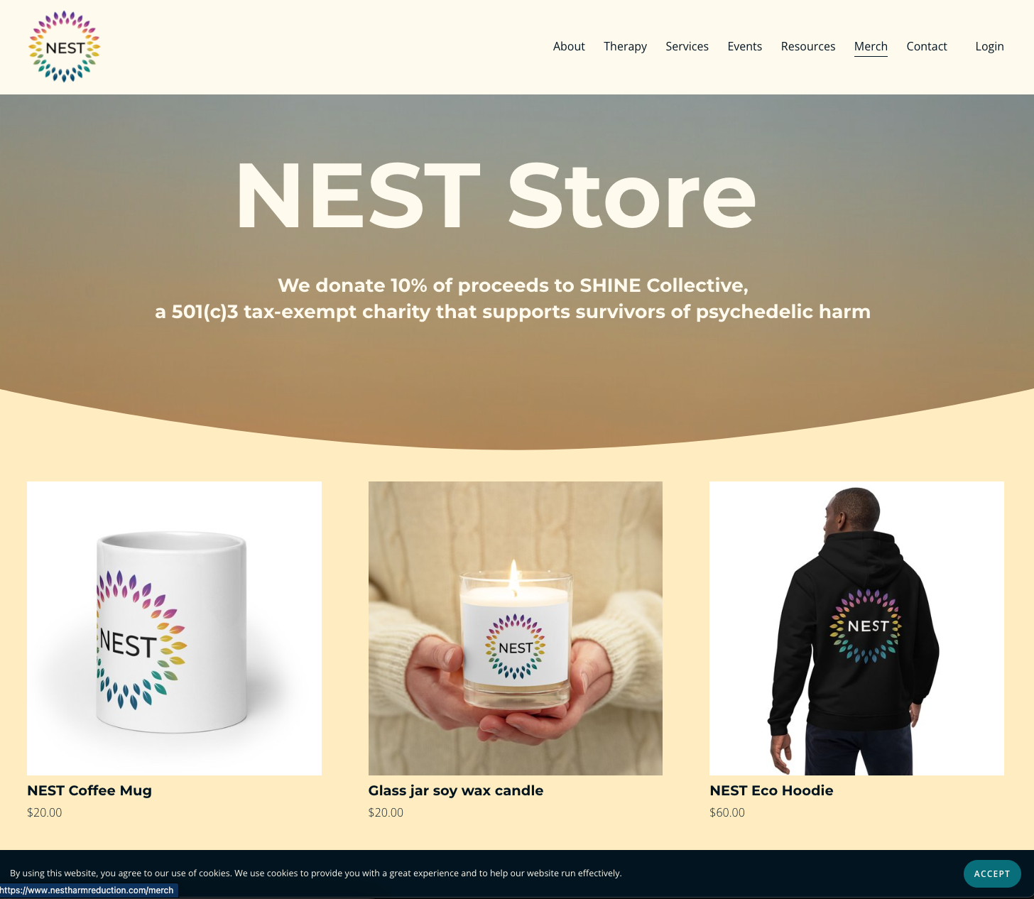 NEST Harm Reduction: merch page