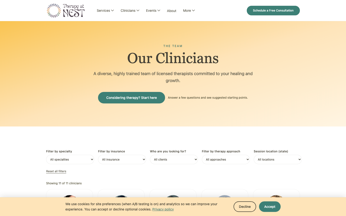 Therapy at NEST: clinicians page