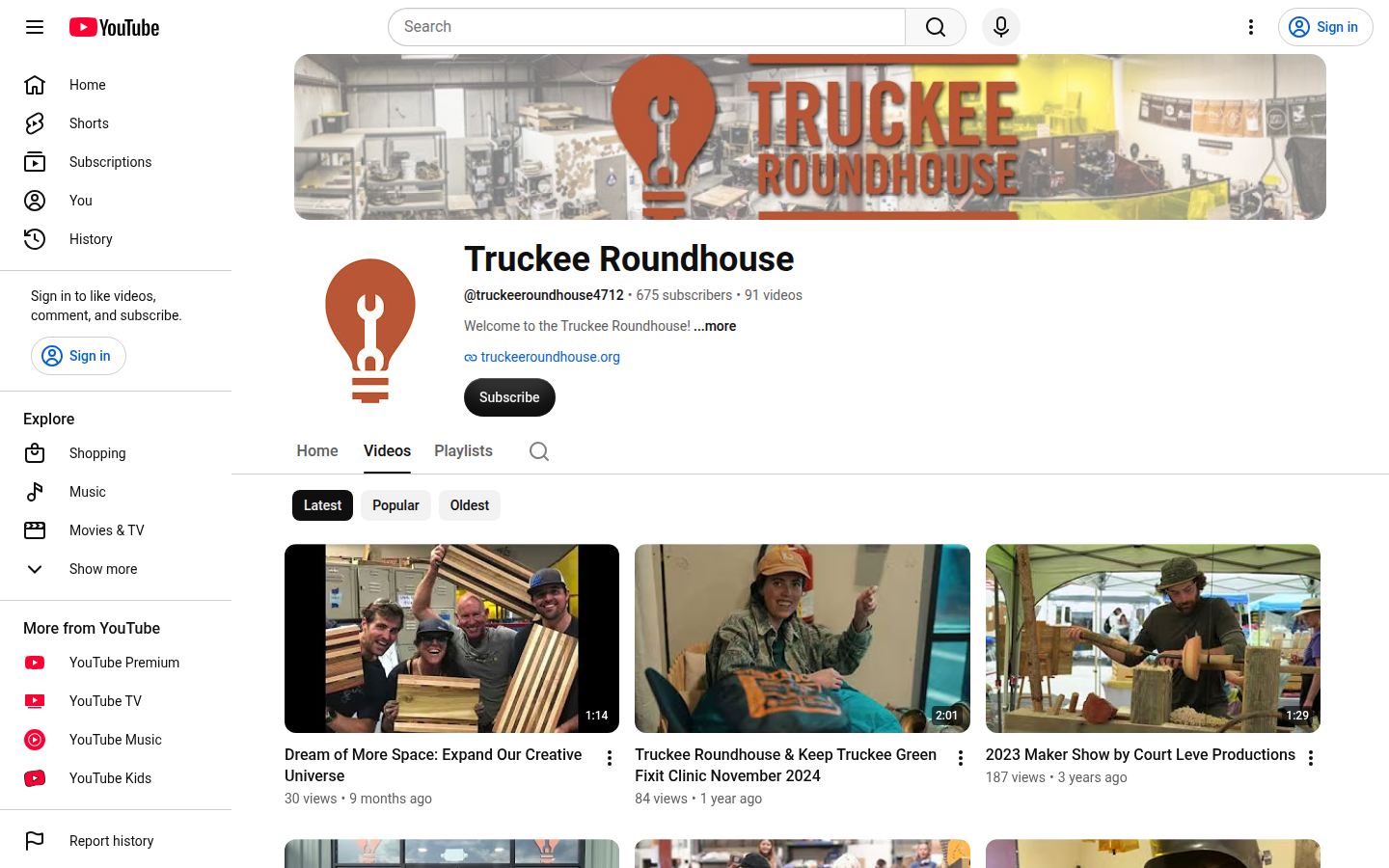 Truckee Roundhouse Curriculum: youtube channel videos
